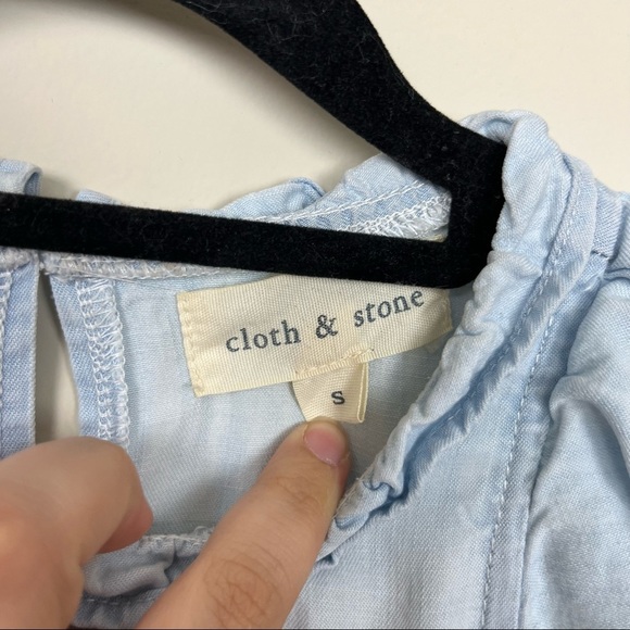CLOTH & STONE CHAMBRAY MINI DRESS RUFFLE HALTER NECK BLUE SIZE SMALL - Picture 14 of 16